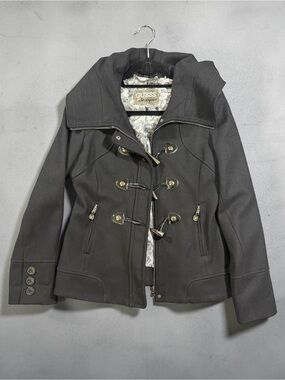 GUESS Black Toggle-Front Pea Coat with Wide Collar